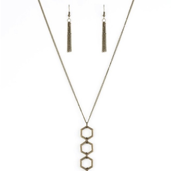 paparazzi Ready, Set, GEO! Brass Necklace - Picture 3 of 3